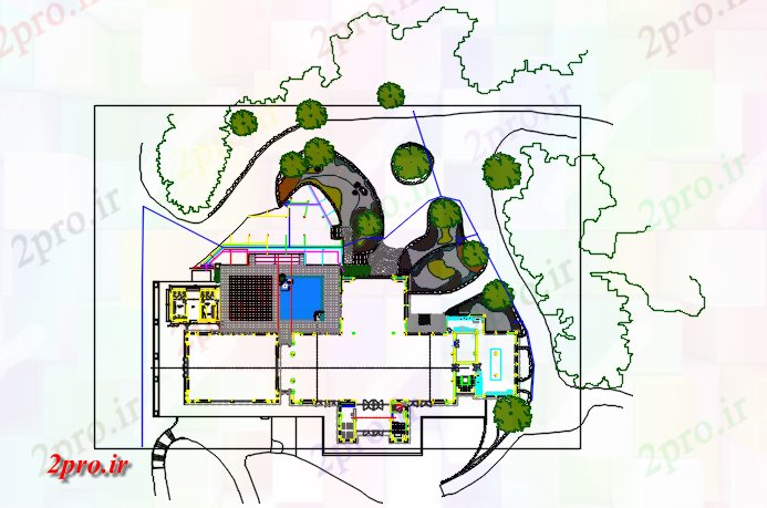 دانلود نقشه پارک - باغ عمومی محوطه سازی طرحی جزئیات 36 در 72 متر (کد70958)