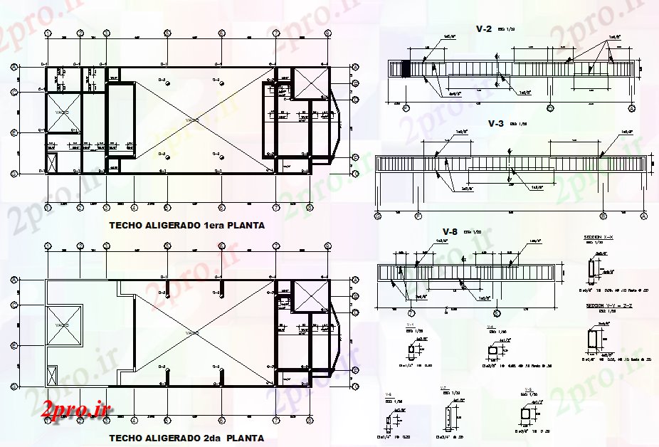 دانلود نقشه ساختمان اداری - تجاری - صنعتی طرحی کار و بخش پرتو جزئیات 8 در 21 متر (کد71031)