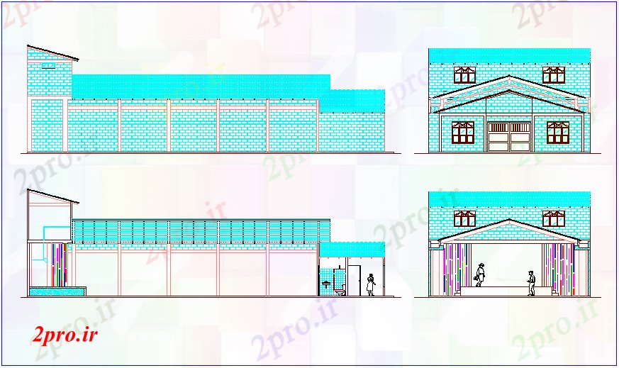 دانلود نقشه ساختمان دولتی ، سازمانی نما و بخش نظر دولت اتاق جمعی 11 در 24 متر (کد71047)