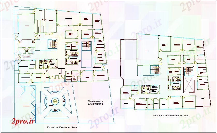 دانلود نقشه ساختمان دولتی ، سازمانی طرحی توزیع طبقه اول و دوم برای دولت مرکز مدنی 32 در 43 متر (کد71063)