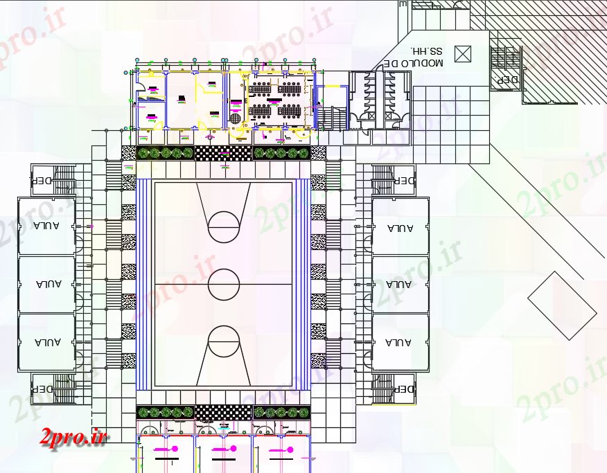 دانلود نقشه ورزشگاه ، سالن ورزش ، باشگاه منطقه بازی خط مرکز طرحی جزئیات 28 در 70 متر (کد71089)