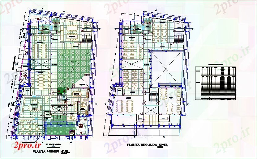 دانلود نقشه برنامه ریزی شهری اولین و طرحی طبقه دوم مرکز جامعه با درب و پنجره جزئیات (کد71103)
