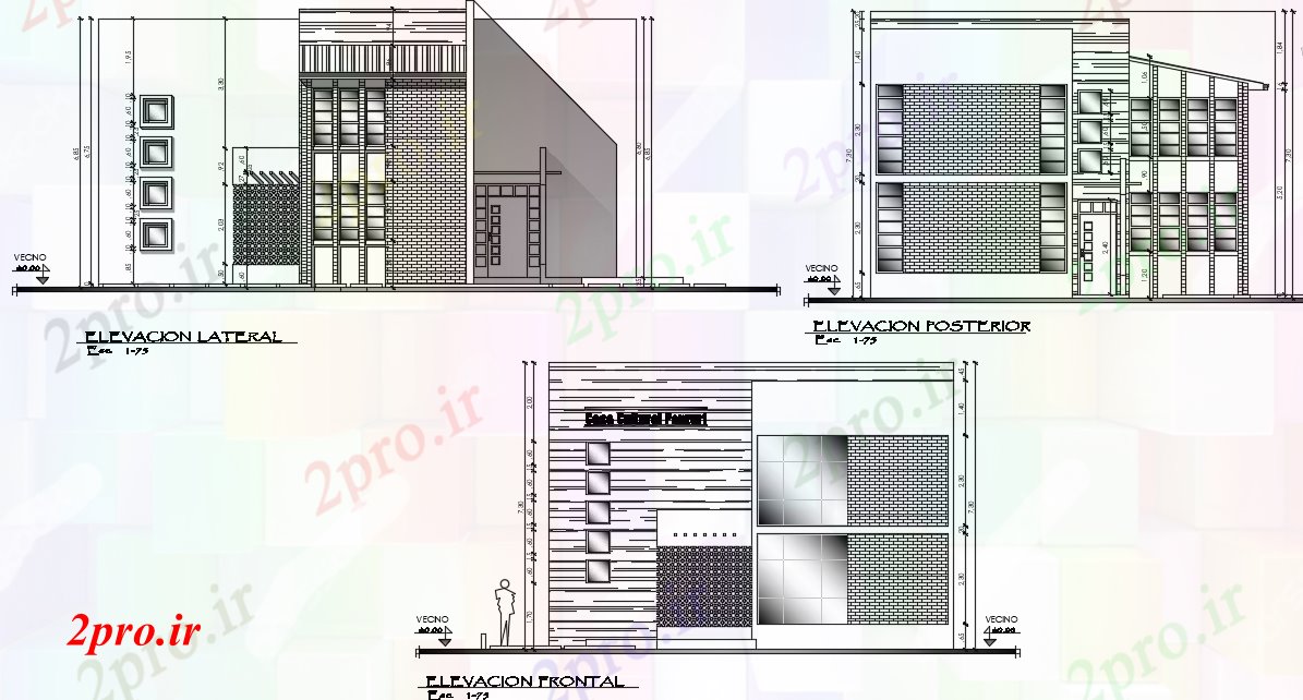 دانلود نقشه ساختمان اداری - تجاری - صنعتی نمای تجاری جزئیات کار (کد71121)