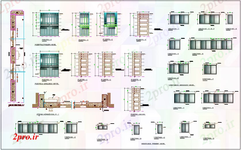 دانلود نقشه جزئیات طراحی در و پنجره  درب و پنجره جزئیات برای مرکز جامعه (کد71142)