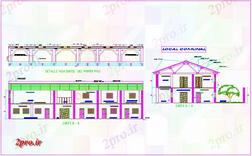 دانلود نقشه جزئیات معماری  بخش با طبقه اول  جزئیات برای تیرها و جمعی محلی (کد71152)