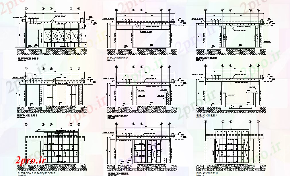 دانلود نقشه ساختمان اداری - تجاری - صنعتی نما از جزئیات کار 9 در 41 متر (کد71155)