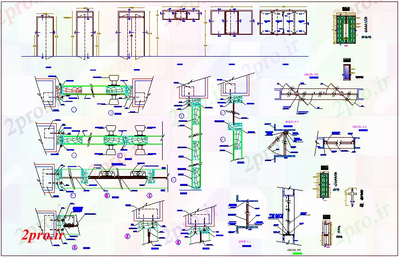 دانلود نقشه جزئیات طراحی در و پنجره  درب و پنجره جزئیات برای ساختمان اداری (کد71164)