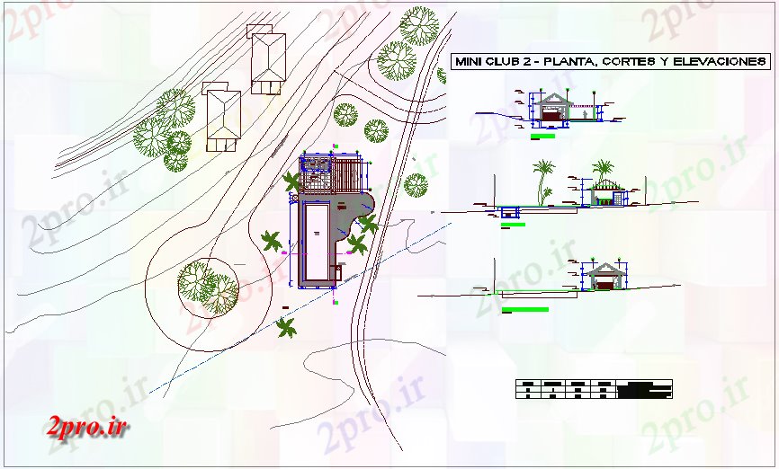 دانلود نقشه باشگاه کوتاه طرحی خانه باشگاه، نما و بخش 5 در 9 متر (کد71180)