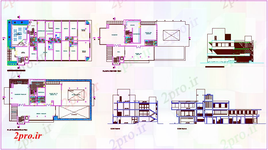 دانلود نقشه باشگاه باشگاه طرحی طبقه خانه، نما و بخش 20 در 40 متر (کد71188)