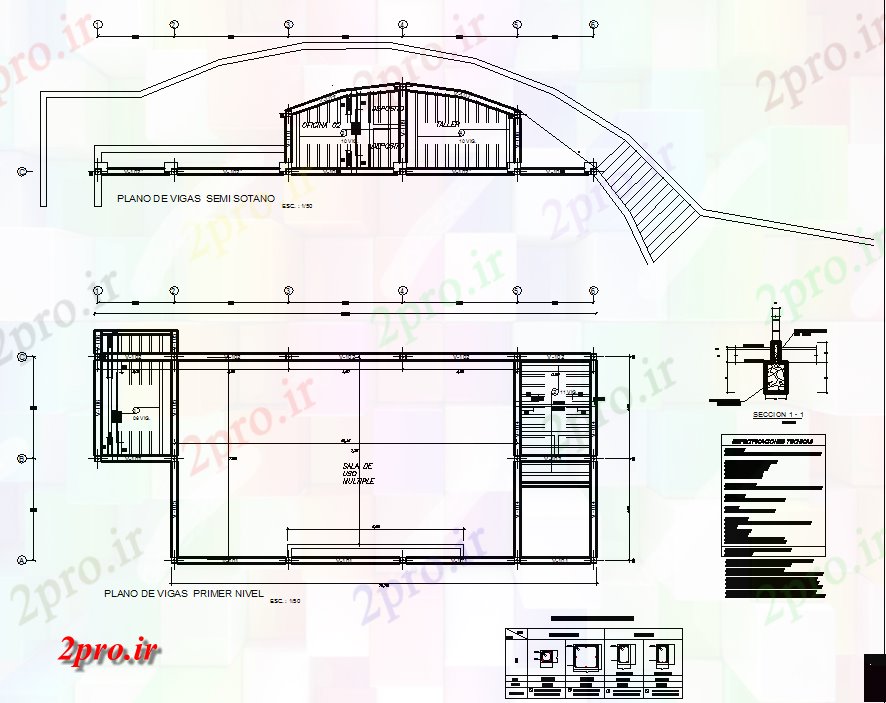 دانلود نقشه ساختمان اداری - تجاری - صنعتی طرحی و نما جزئیات کار 12 در 14 متر (کد71226)