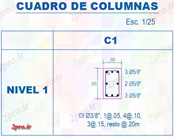 دانلود نقشه جزئیات ساخت و ساز ستون مستطیل طرحی جزئیات، (کد71228)