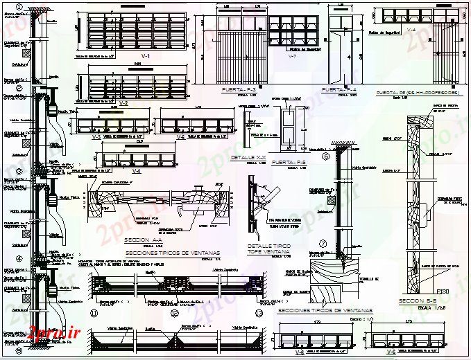 دانلود نقشه درب و پنجره پنجره درب و بخش دیوار جزئیات 38 در 46 متر (کد71305)