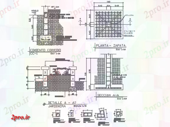 دانلود نقشه جزئیات ساخت و ساز بنیاد طرحی و ستون بخش جزئیات (کد71324)