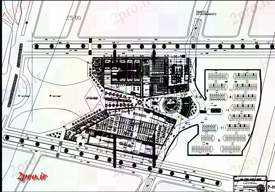 دانلود نقشه هایپر مارکت - مرکز خرید - فروشگاه رسم طرحی کاری تجاری جزئیات 186 در 348 متر (کد71366)