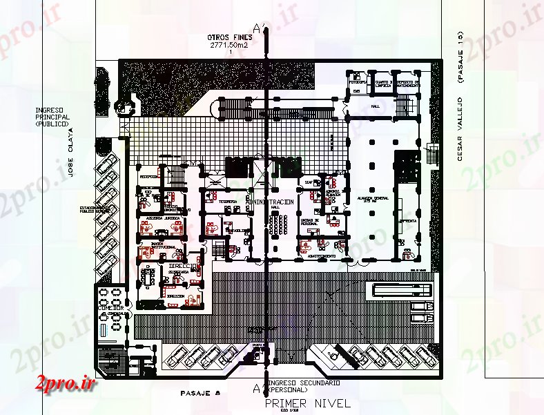 دانلود نقشه ساختمان اداری - تجاری - صنعتی دفتر سطح اولیه جزئیات 51 در 62 متر (کد71432)