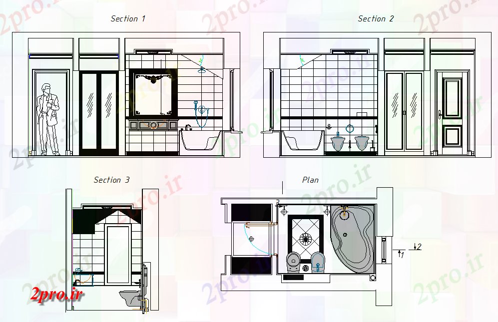 دانلود نقشه حمام مستر مبلمان جزئیات یک حمام (کد71458)