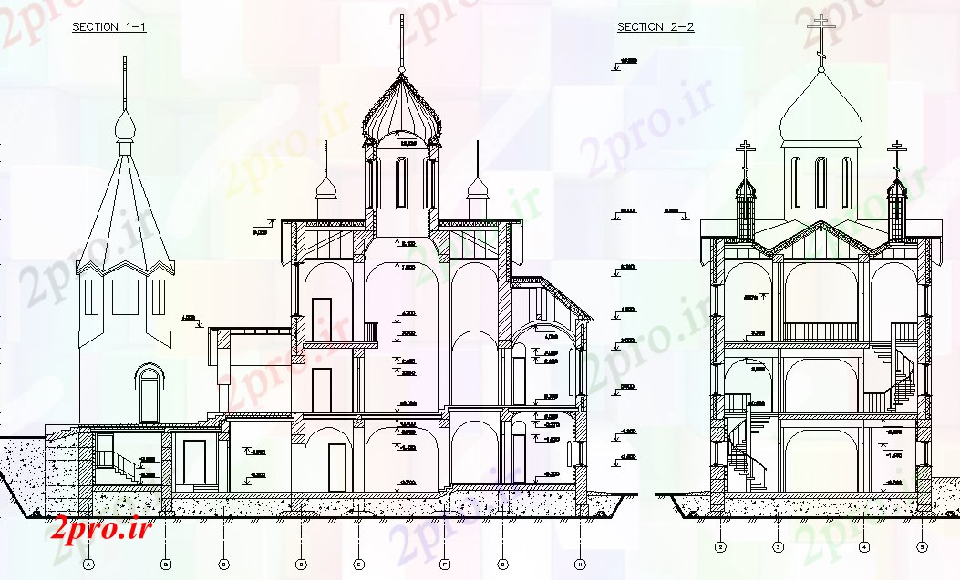 دانلود نقشه کلیسا - معبد - مکان مذهبی نما از جزئیات کلیسا (کد71472)