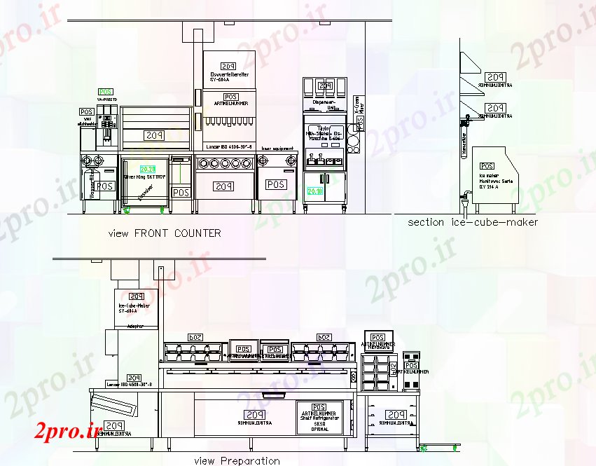 دانلود نقشه آشپزخانه تجهیزات آشپزخانه صنعتی  (کد71481)