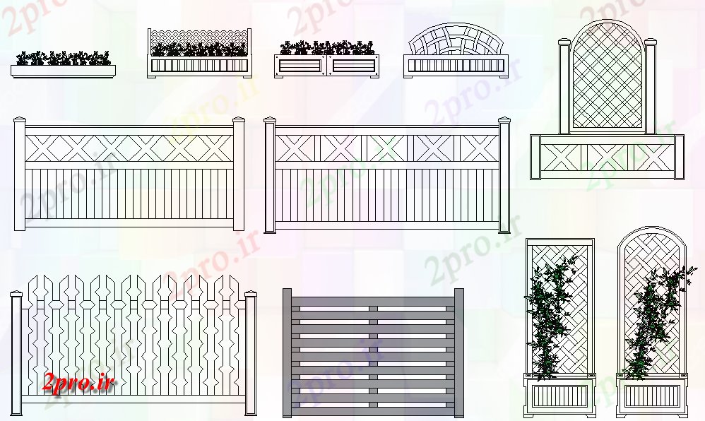 دانلود نقشه سایر بلوک ها تخت گل و قاب های چوبی (کد71483)