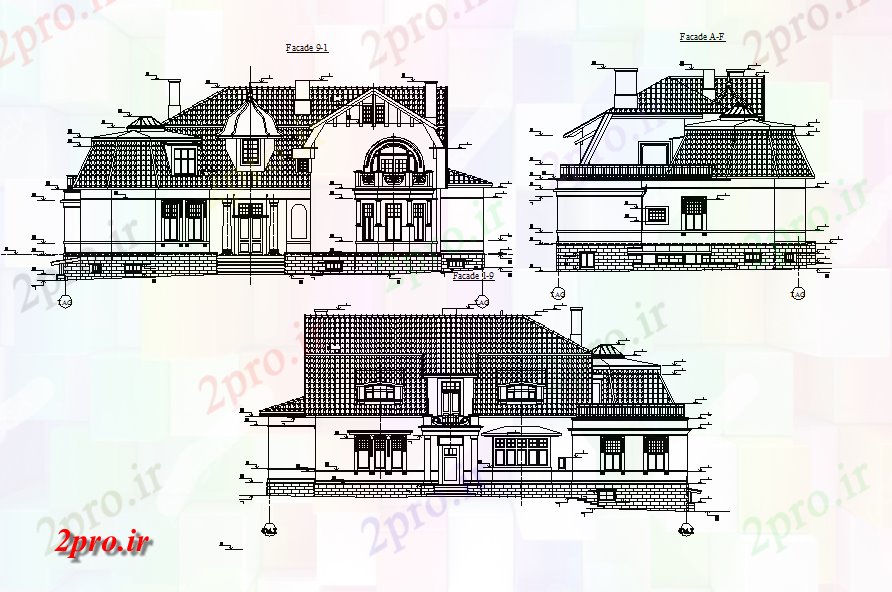 دانلود نقشه خانه های کوچک ، نگهبانی ، سازمانی - ویلای تاریخی نما 15 در 25 متر (کد71488)