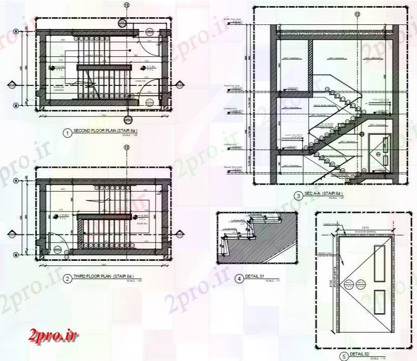 دانلود نقشه ساختمان اداری - تجاری - صنعتی طرحی راه پله، بخش ها و جزئیات کار (کد71502)