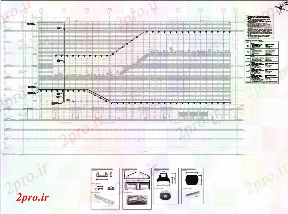 دانلود نقشه ساختمان اداری - تجاری - صنعتی جزئیات نما و جزئیات روشنایی ساختمان شرکت های بزرگ (کد71503)