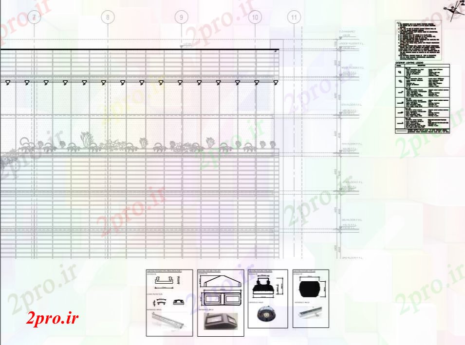 دانلود نقشه ساختمان اداری - تجاری - صنعتی جزئیات روشنایی بیرونی ساختمان شرکت های بزرگ (کد71505)