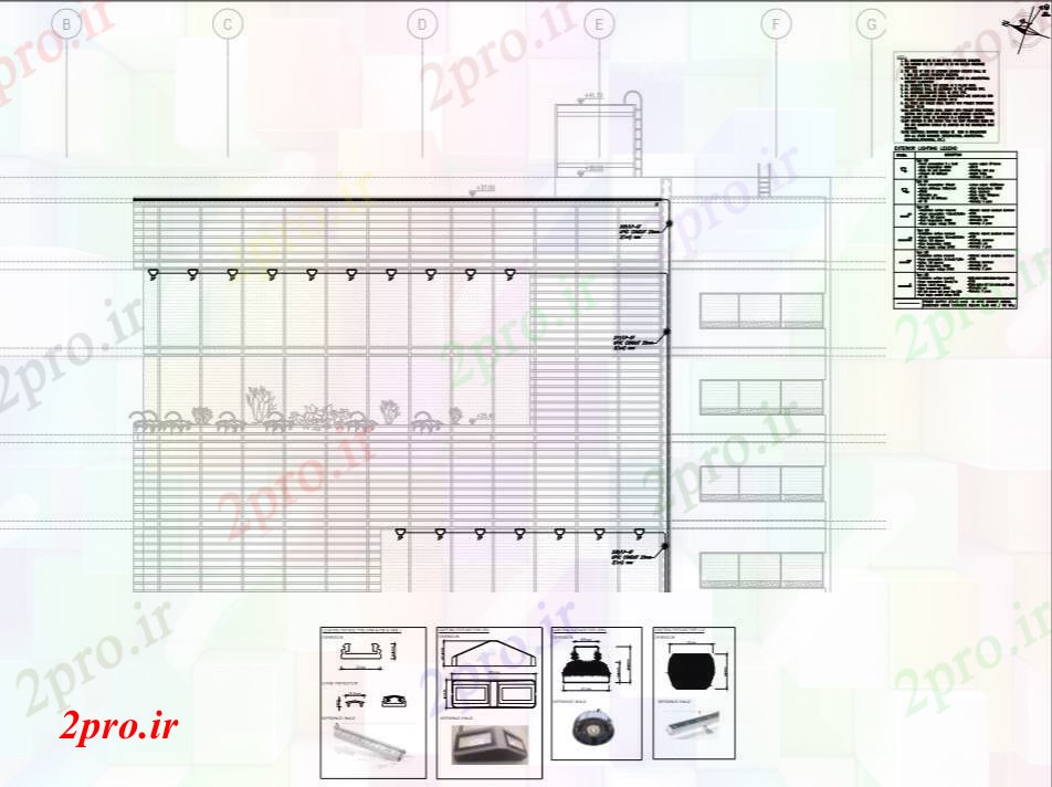 دانلود نقشه ساختمان اداری - تجاری - صنعتی شرکت های بزرگ جزئیات ساختمان نما و خارجی منجر طرحی جزئیات روشنایی (کد71507)