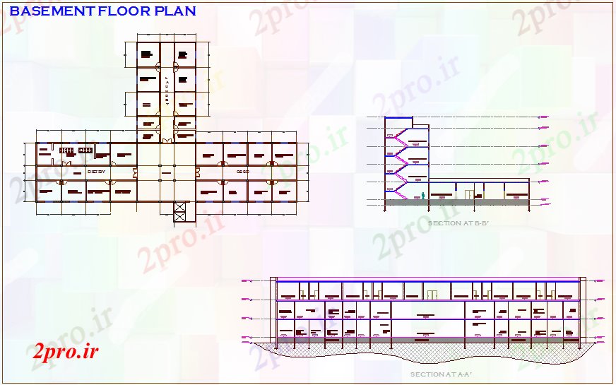 دانلود نقشه بیمارستان -  درمانگاه -  کلینیک پلان زیرزمین با  بخش از بیمارستان (کد71522)