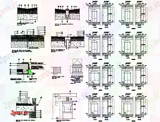 دانلود نقشه درب و پنجره سنگ سردر بخش درب جزئیات (کد71528)