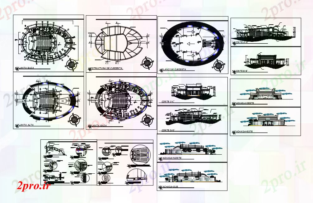 دانلود نقشه جزئیات معماری  آمفی تئاتر  (کد71602)