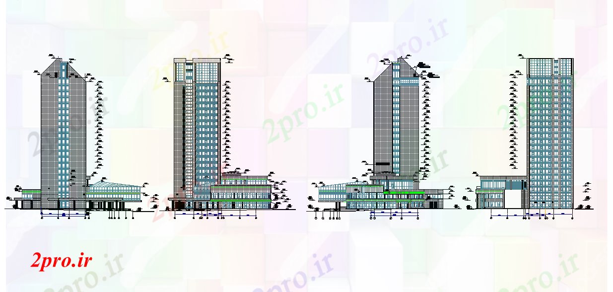 دانلود نقشه هتل - رستوران - اقامتگاه نما هتل لوکس 27 در 34 متر (کد71612)