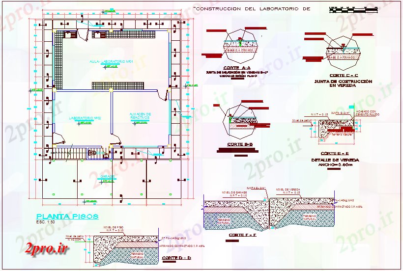 دانلود نقشه جزئیات معماری طرحی طبقه با جزئیات معماری آزمایشگاهی (کد71685)