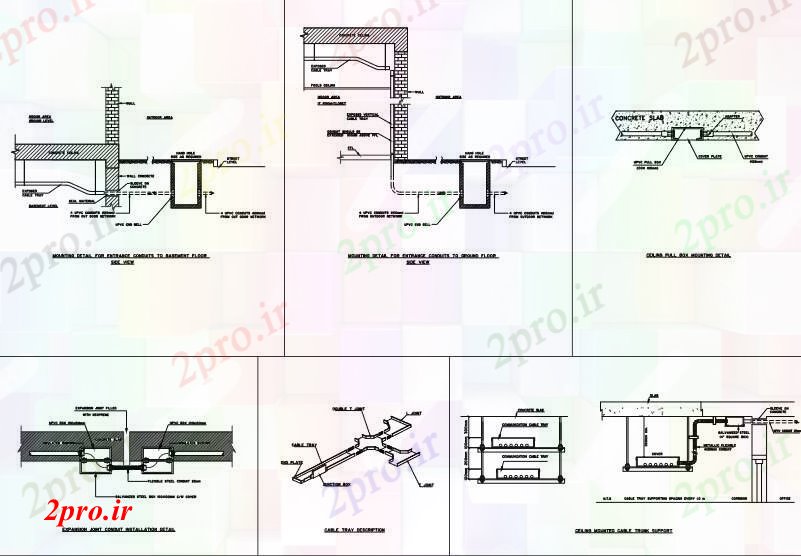 دانلود نقشه جزئیات ساخت و ساز لوله و سینی کابل جزئیات نصب و راه اندازی (کد71717)