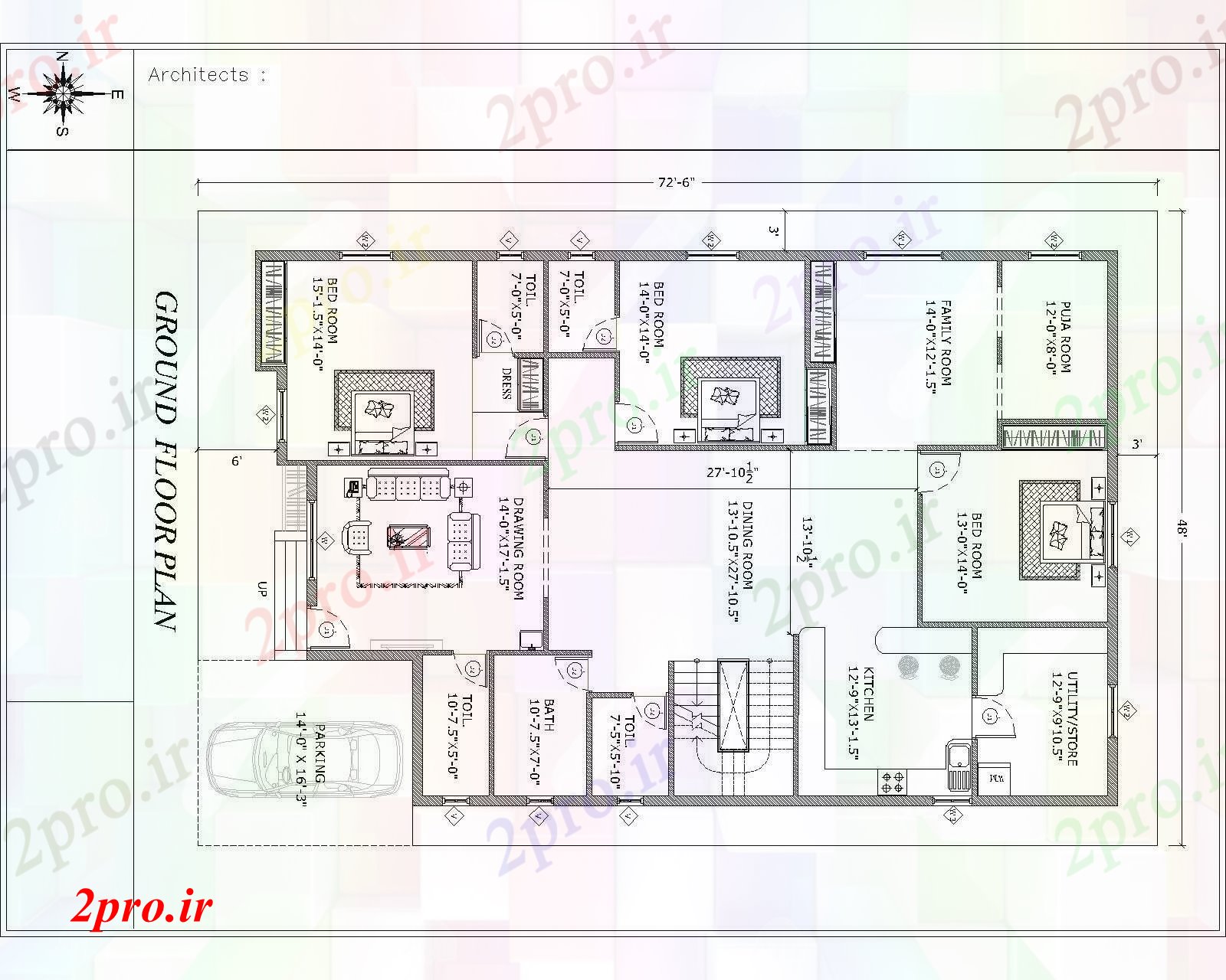 دانلود نقشه مسکونی ، ویلایی ، آپارتمان bhk غرب مواجه خانه با Vastu را 50 در 78 متر (کد71749)