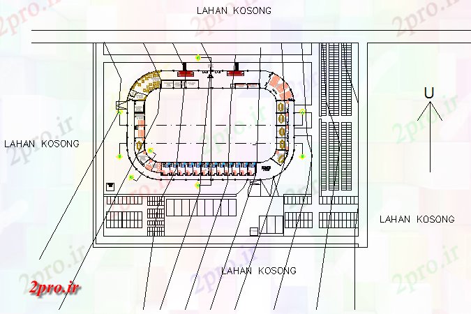 دانلود نقشه ورزشگاه ، سالن ورزش ، باشگاه ورزشگاه طرحی جزئیات 70 در 110 متر (کد71779)