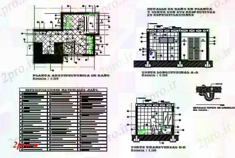 دانلود نقشه خانه های کوچک ، نگهبانی ، سازمانی - طراحی با جزئیات حمام و مشخصات مواد 3 در 5 متر (کد71804)