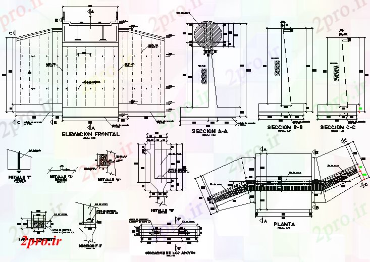 دانلود نقشه جزئیات ساخت و ساز محل پل از نما حمایت و بخش طرحی جزئیات (کد71811)