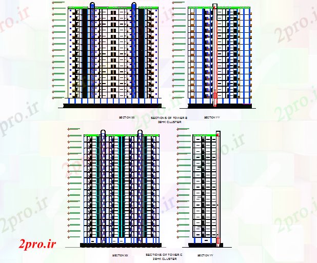 دانلود نقشه ساختمان اداری - تجاری - صنعتی BHK برج B و 2 BHK برج C تخت آپارتمان جزئیات 75 در 85 متر (کد71835)