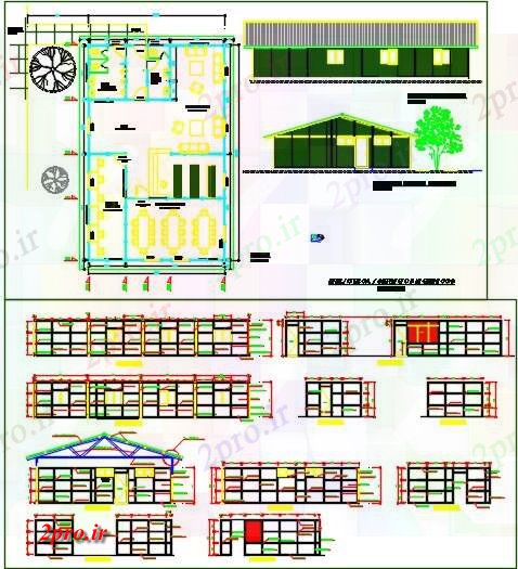 دانلود نقشه مسکونی ، ویلایی ، آپارتمان طرحی جزئیات ساختمان کتابخانه و نما 9 در 16 متر (کد71888)