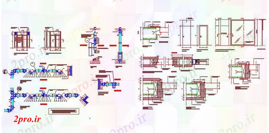 دانلود نقشه جزئیات طراحی در و پنجره  آلومینیوم دهانه یا انواع درب و طراحی جزئیات (کد71890)