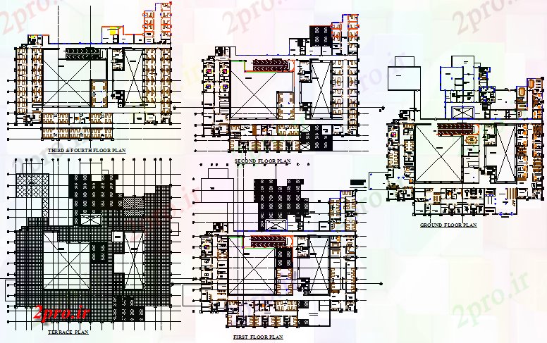 دانلود نقشه بیمارستان -  درمانگاه -  کلینیک طبقه همکف بیمارستان به طرحی طبقه تراس جزئیات (کد71892)