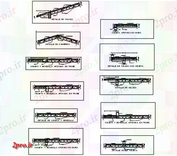 دانلود نقشه پلان مقطعی  جزئیات ساختار سقف شیب دار، سقف تخت (کد71901)