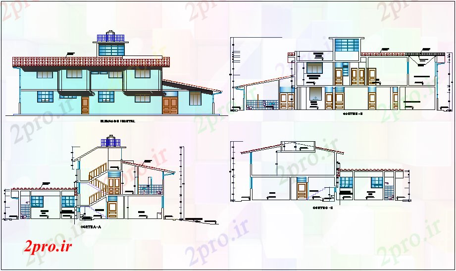 دانلود نقشه بیمارستان -  درمانگاه -  کلینیک  بخش محور مختلف و نما مرکز بهداشت (کد71923)