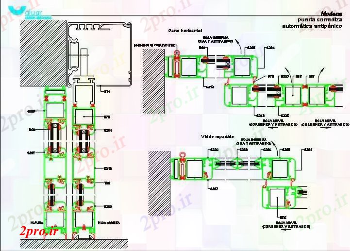 دانلود نقشه جزئیات طراحی در و پنجره  آلومینیوم کشویی جزئیات درب (کد71933)