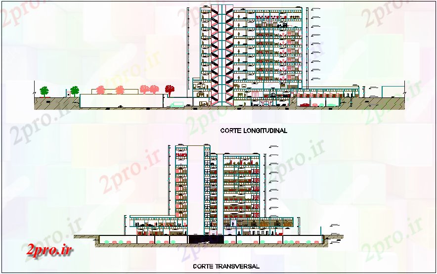 دانلود نقشه بیمارستان -  درمانگاه -  کلینیک طولی و عرضی بخش نظر بیمارستان (کد71942)