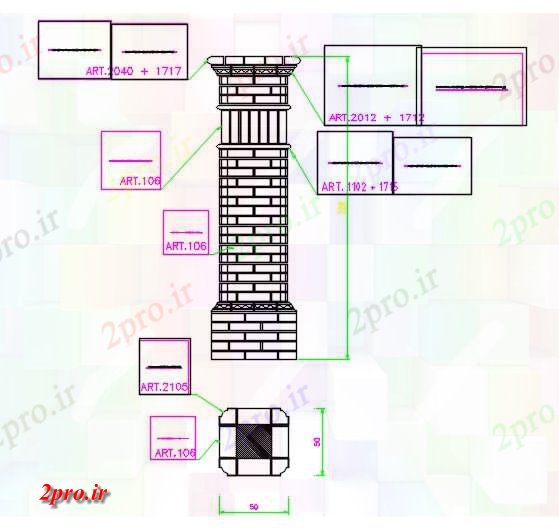 دانلود نقشه جزئیات معماری جزئیات مشخصات کار طراحی از ستون (کد71943)