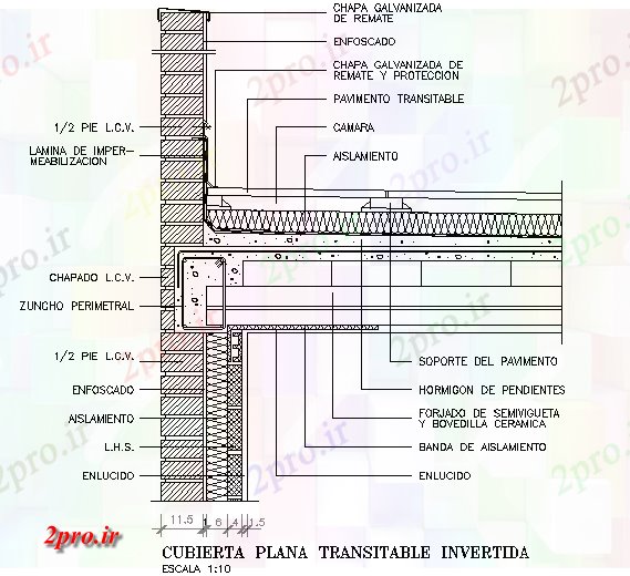 دانلود نقشه جزئیات ساخت و ساز تخت سقف طراحی  طراحی (کد71950)