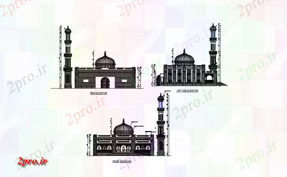 دانلود نقشه بلوک ، آرام ، نماد مسجد نمای اتوکد طراحی (کد71954)