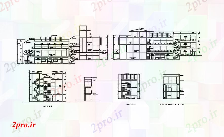 دانلود نقشه هایپر مارکت  - مرکز خرید - فروشگاه ساختمان تجاری نمای بخش (کد72048)